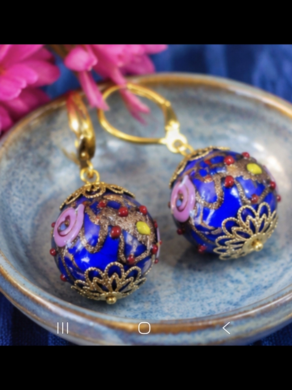 Italian Cobalt Blue Wedding Cake  Filigree Ball Drop Earrings